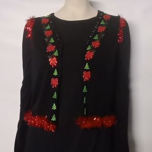 EUC women's "Nada Valley" ugly Christmas vest w/red tinsel